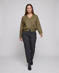 Maia Elegant Linen Blouse with V-Neck