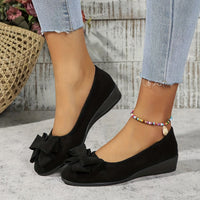 Maisie Women's Wedge Ballet Flats Bow Detail Suede Slip On Shoes