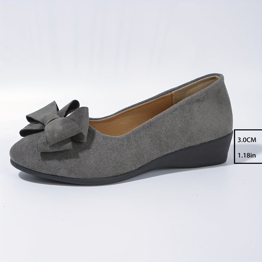 Maisie Women's Wedge Ballet Flats Bow Detail Suede Slip On Shoes in Blue