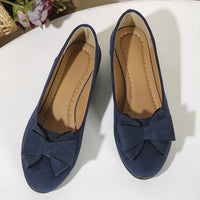 Maisie Women's Wedge Ballet Flats Bow Detail Suede Slip On Shoes in Blue