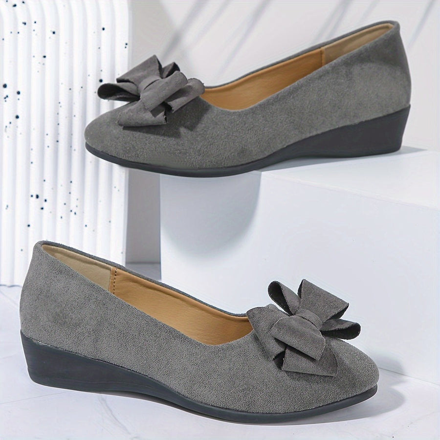 Maisie Women's Wedge Ballet Flats Bow Detail Suede Slip On Shoes in Blue