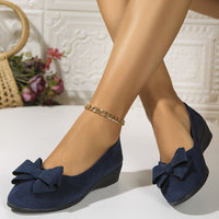 Maisie Women's Wedge Ballet Flats Bow Detail Suede Slip On Shoes in Blue