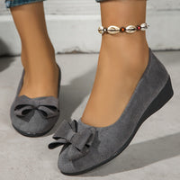 Maisie Women's Wedge Ballet Flats Bow Detail Suede Slip On Shoes in Blue