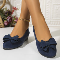 Maisie Women's Wedge Ballet Flats Bow Detail Suede Slip On Shoes in Blue