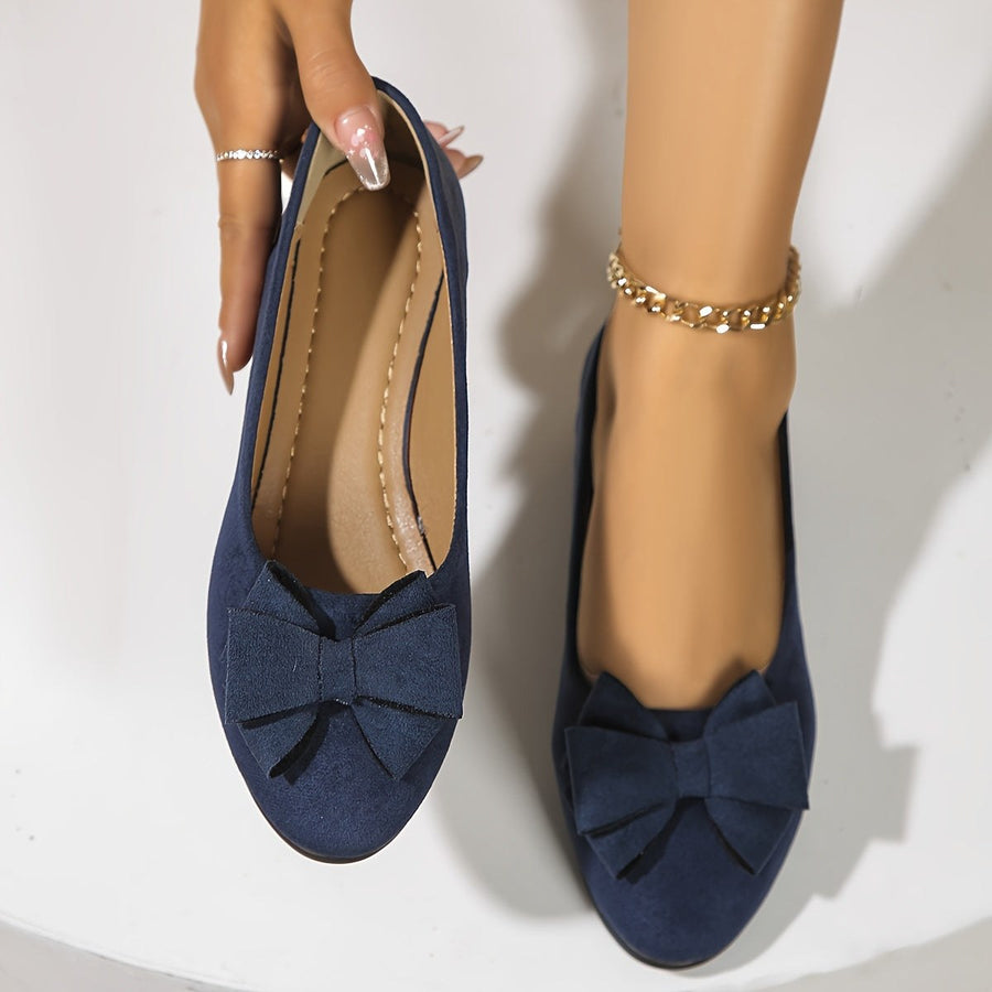 Maisie Women's Wedge Ballet Flats Bow Detail Suede Slip On Shoes in Blue