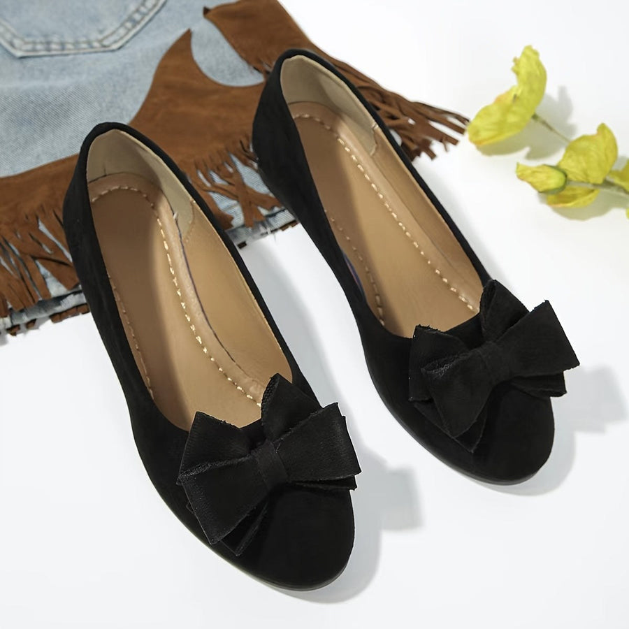 Maisie Women's Wedge Ballet Flats Bow Detail Suede Slip On Shoes in Brown