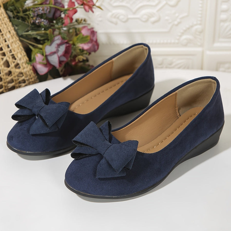 Maisie Women's Wedge Ballet Flats Bow Detail Suede Slip On Shoes in Grey