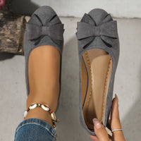 Maisie Women's Wedge Ballet Flats Bow Detail Suede Slip On Shoes in Grey