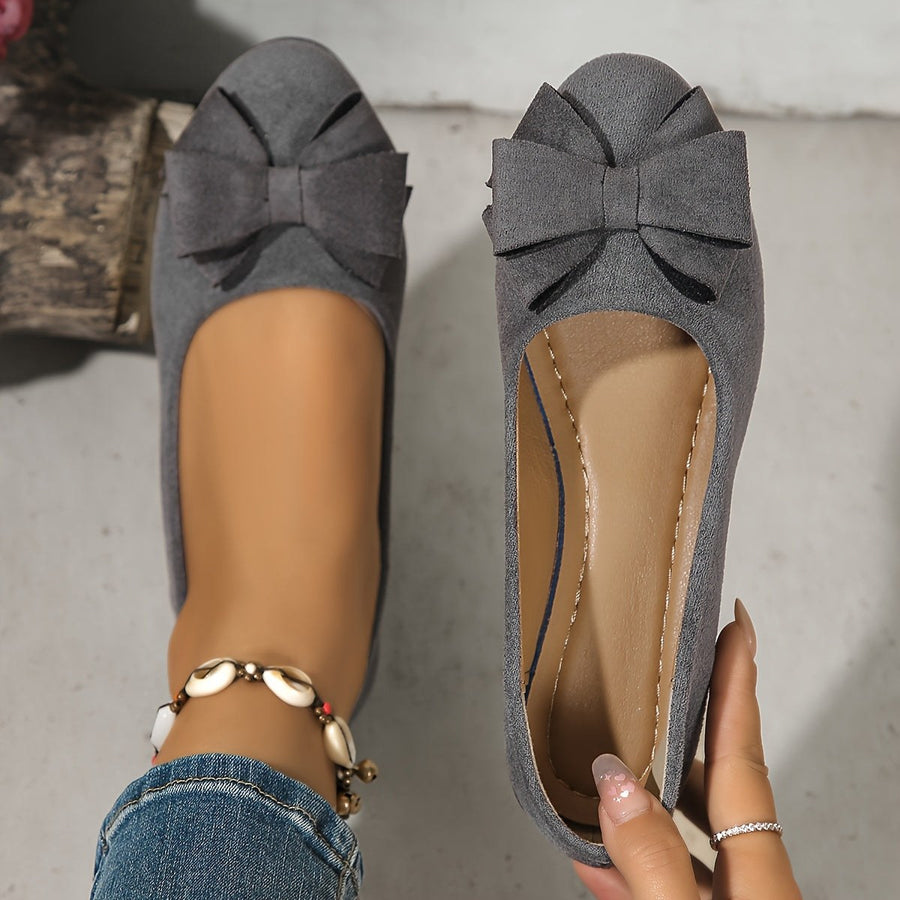 Maisie Women's Wedge Ballet Flats Bow Detail Suede Slip On Shoes in Grey