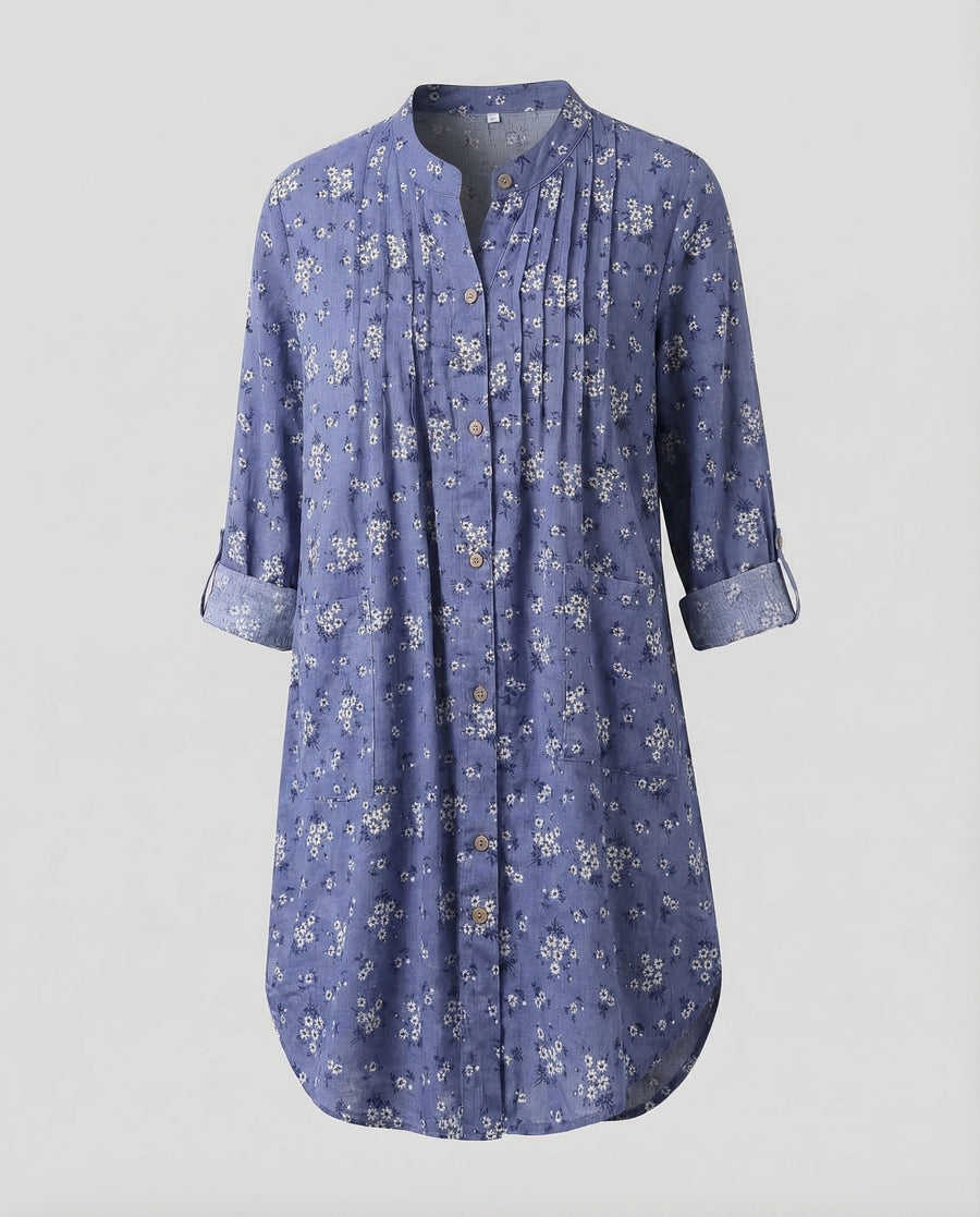 Malia Blouse with Pleated in Blue
