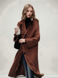 Malia Casual Knit Coat with Pockets in Brick Red