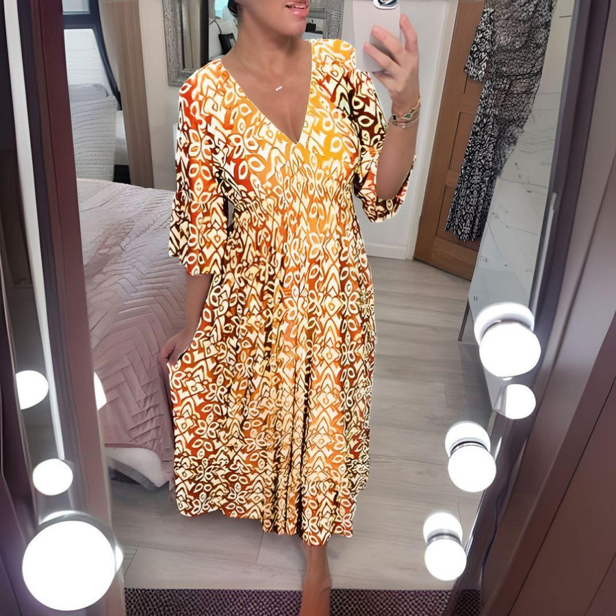 Malina™ Summer Flare Sleeve Long Beach Dress in Yellow