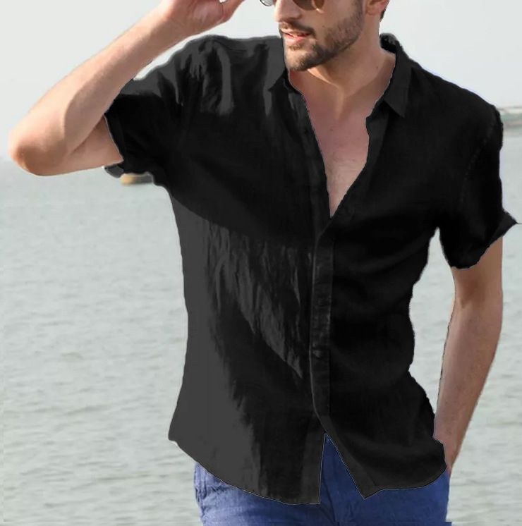 Malte Lightweight Linen Shirt in Black