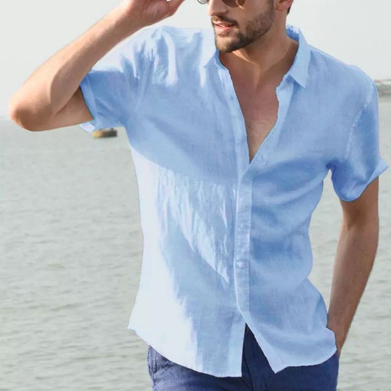 Malte Lightweight Linen Shirt in Blue