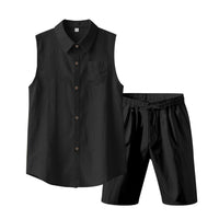 Malte Linen Shirt with Sleeveless and Drawstring Waist in Black
