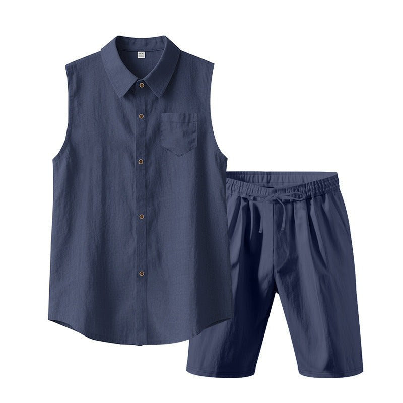 Malte Linen Shirt with Sleeveless and Drawstring Waist in Marinr&Blau