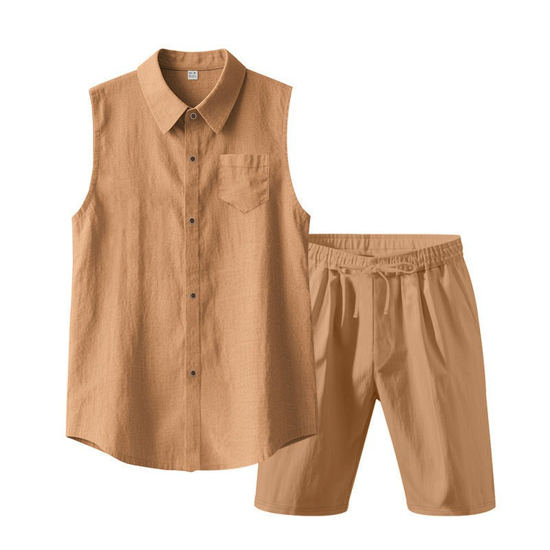 Malte Linen Shirt with Sleeveless and Drawstring Waist in Ochre