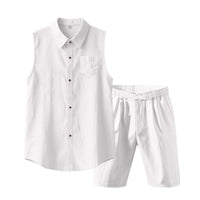 Malte Linen Shirt with Sleeveless and Drawstring Waist in White