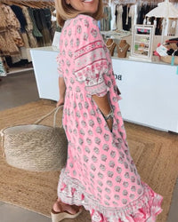 Mana Chic Floral V-Neck Dress in Pink