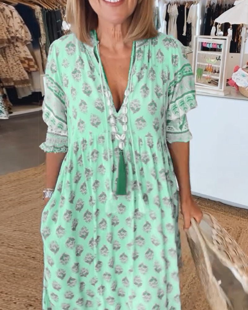Mana Chic Floral V-Neck Dress in Pink