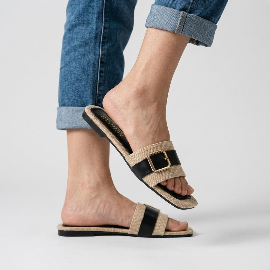 Mara Buckle Slide Sandal in Charcoal