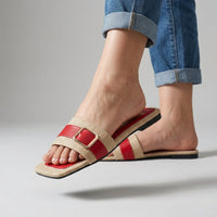 Mara Buckle Slide Sandal in Crimson