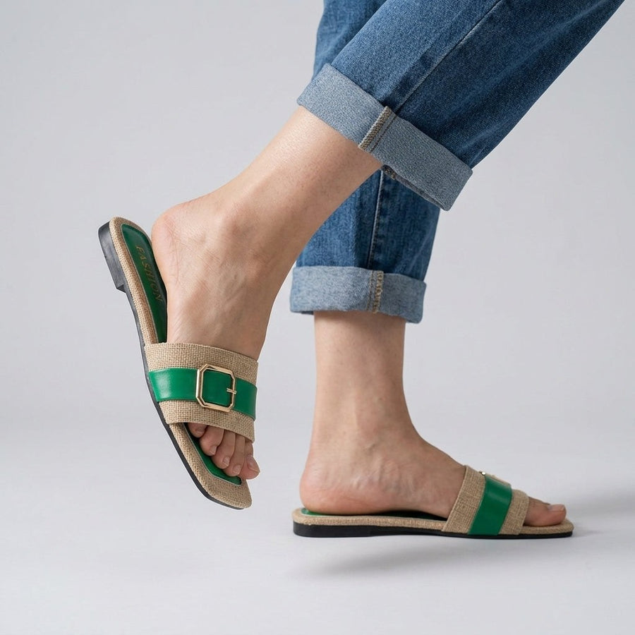Mara Buckle Slide Sandal in Emerald