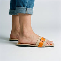 Mara Buckle Slide Sandal in Orange