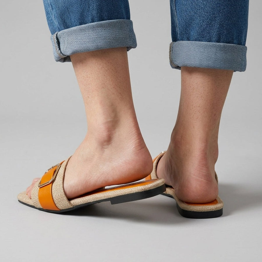 Mara Buckle Slide Sandal in Orange