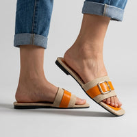 Mara Buckle Slide Sandal in Orange
