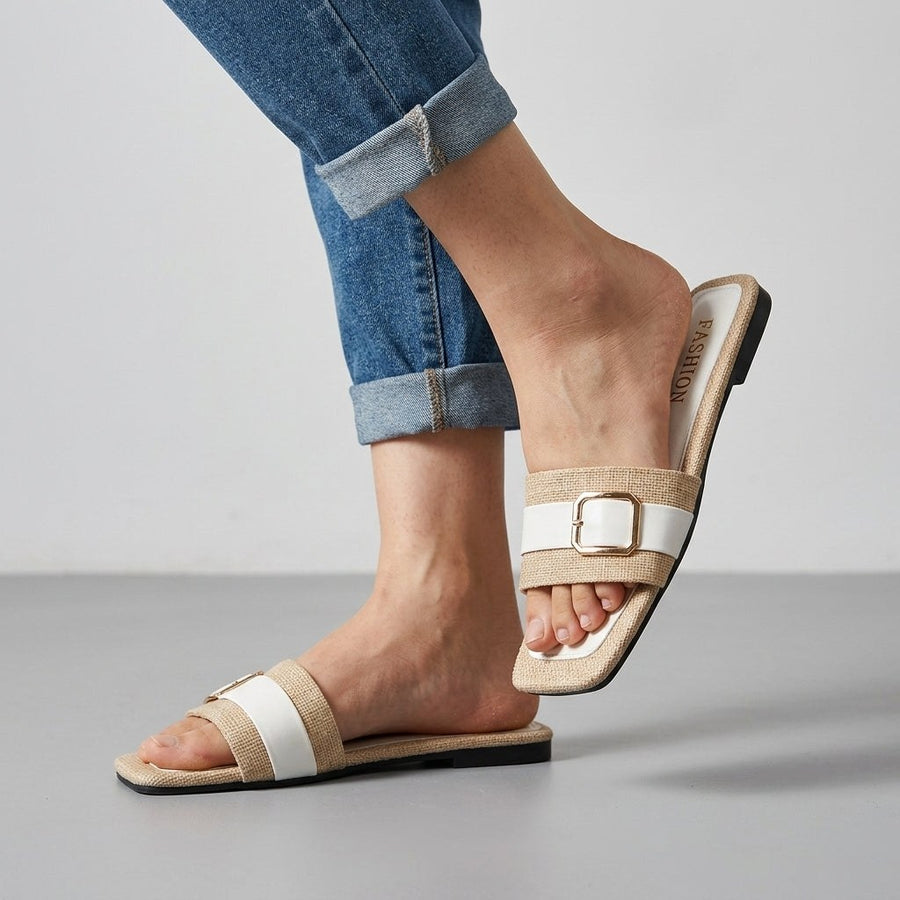Mara Buckle Slide Sandal in Pearl