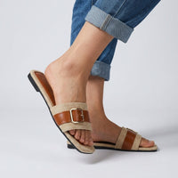 Mara Buckle Slide Sandal in Sienna Brown