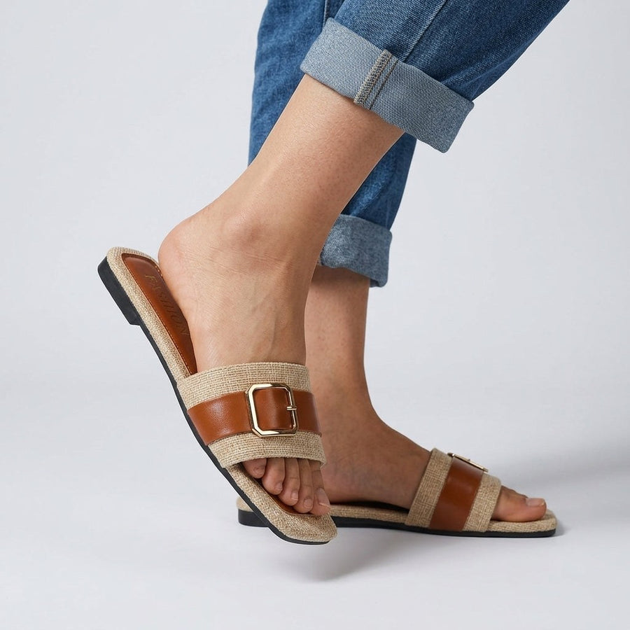 Mara Buckle Slide Sandal in Sienna Brown
