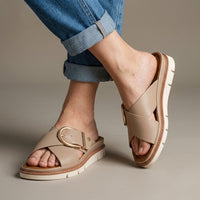 Mara Crossband Platform Slide in Beige