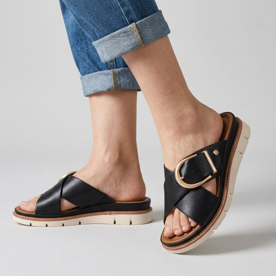 Mara Crossband Platform Slide in Charcoal