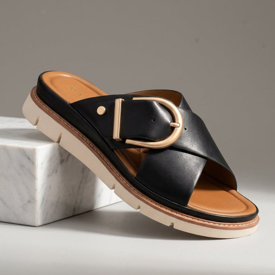 Mara Crossband Platform Slide in Charcoal