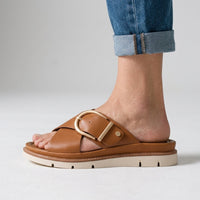 Mara Crossband Platform Slide in Sienna Brown