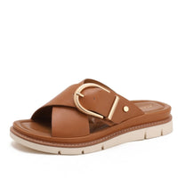 Mara Crossband Platform Slide in Sienna Brown