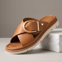 Mara Crossband Platform Slide in Sienna Brown