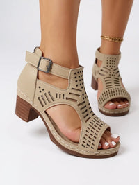 Mara Cutout Heel Sandals in Beige