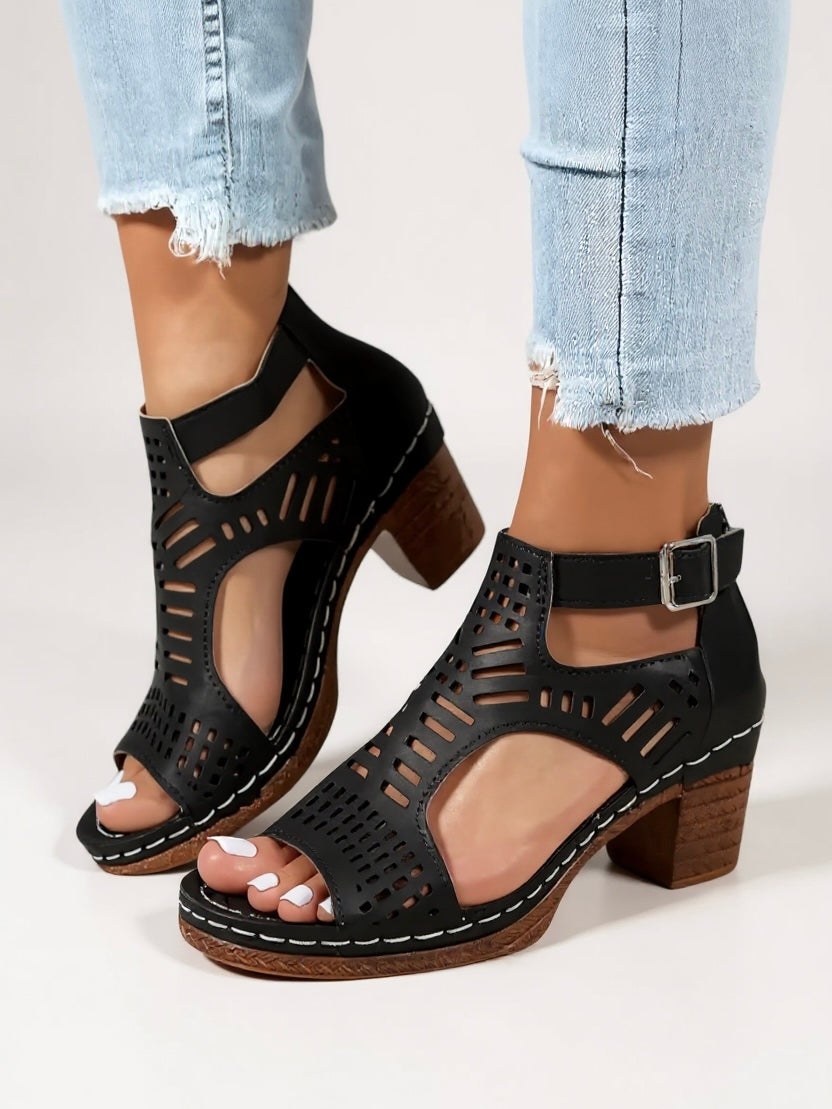 Mara Cutout Heel Sandals in Black