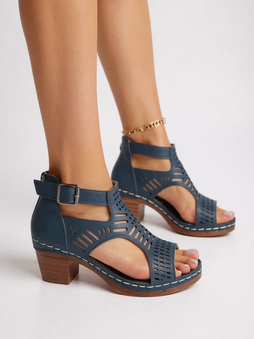Mara Cutout Heel Sandals in Navy Blue