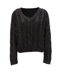 Mara Knit Sweater with V-Neck in Black