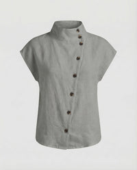 Mara Linen Blouse with Button Front in Grey