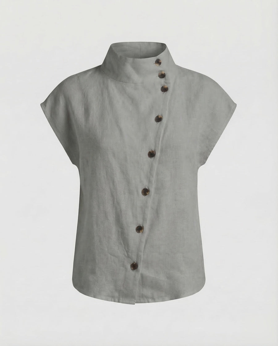 Mara Linen Blouse with Button Front in Grey