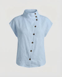 Mara Linen Blouse with Button Front in Light Blue