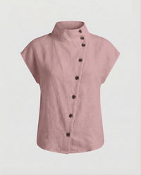 Mara Linen Blouse with Button Front in Pink