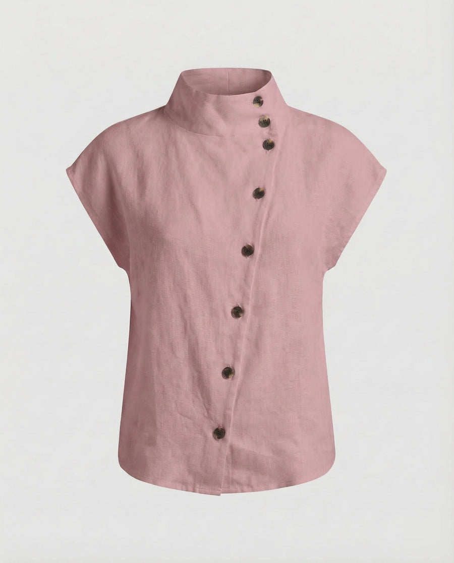 Mara Linen Blouse with Button Front in Pink