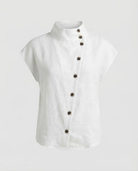 Mara Linen Blouse with Button Front in White