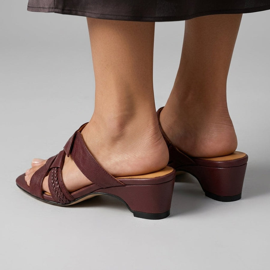 Mara Strappy Block Sandal in Cabernet